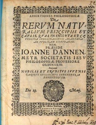 Assertiones philosophicae de rerum naturalium principiis et causis