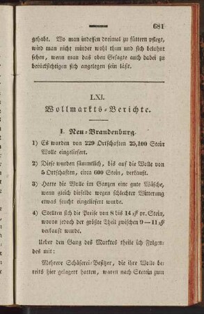 LXI. Wollmarkts-Berichte