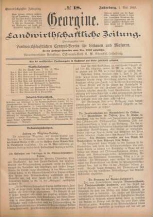 Einundsechzigster Jahrgang. No. 18. Insterburg, 4. Mai 1893.
