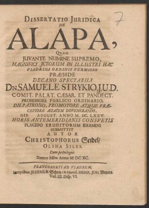 Dissertatio Iuridica De Alapa