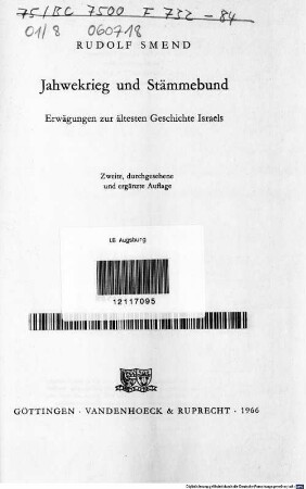 Jahwekrieg und Stämmebund : Erwägungen zur ältesten Geschichte Israels