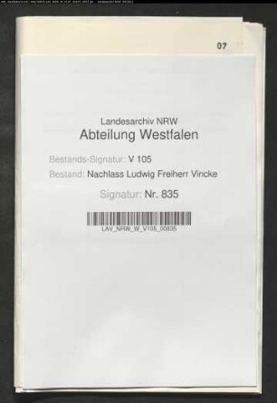 18 Briefe der Schwägerin Louise Vincke geb. von Biel