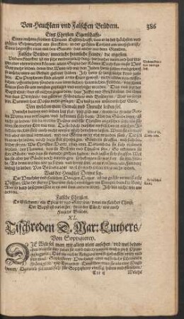 XL. Tischreden D. Mar: Luthers/ Von Sophisterey.