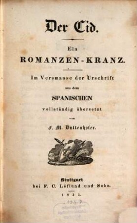 Der Cid : ein Romanzen-Kranz