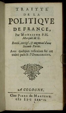 Traitté De La Politique De France