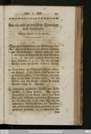 Am ein und zwanzigsten Sonntage nach Trinitatis. Epistel, Ephes. VI, v. 10 - 17.