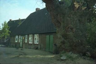 Alte Dorfstraße 8: Kate: Traufseite: links Wohntrakt mit Eingangstür, rechts Wirtschaftstrakt
