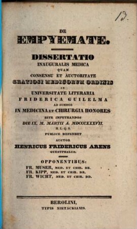 De empyemate : Dissertatio inauguralis medica