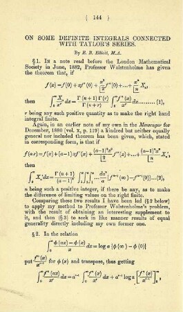 On some definite integrals connected with Taylor's series.