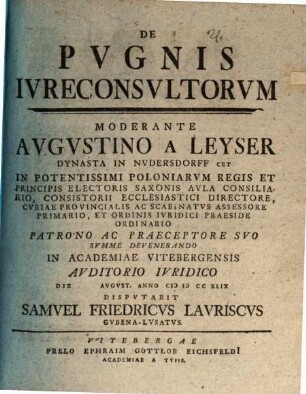 De pugnis iureconsultorum, disp.