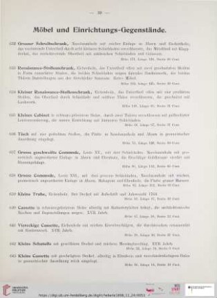 Möbel und Einrichtungs-Gegenstände (Nr. 632 - 664)