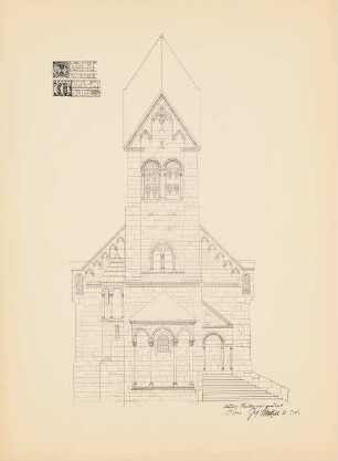 Romanische Wallfahrtskirche: Ansicht (aus: Drucke von Seminararbeiten der Königlich Technischen Hochschule Berlin, Bd. III)