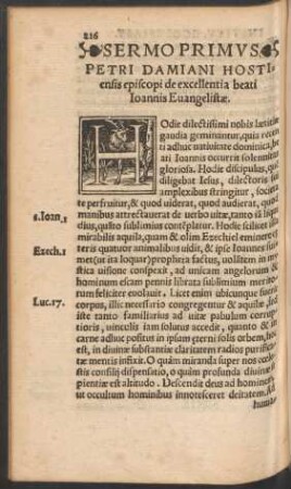 Sermo Primus Petri Damiani Hostiensis episcopi de excellentia beati Ioannis Evangelistae.