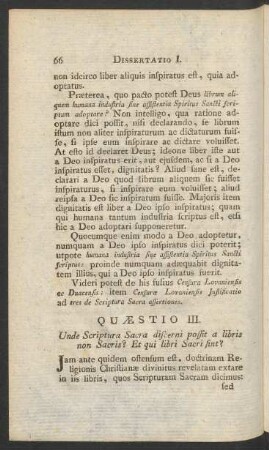 Quaestio III. Unde Scriptura Sacra discerni possit: a libris non Sacris? Et qui libri Sacri sint?