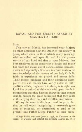 Royal aid for Jesuits asked by Manila cabildo