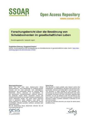 Forschungsbericht über die Bewährung von Schulabsolventen im gesellschaftlichen Leben