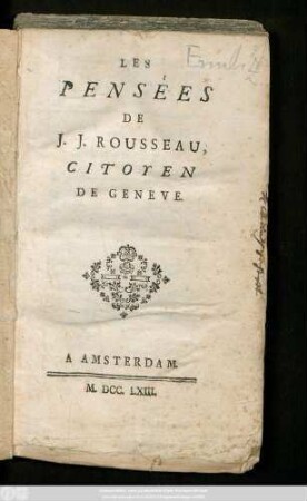 Les Pensées De J. J. Rousseau, Citoyen De Geneve