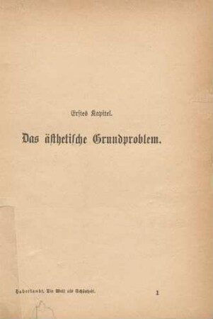 Erstes Kapitel. Das ästhetische Grundproblem