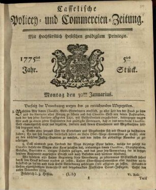 5tes Stueck, Montag den 30ten Januarius 1775