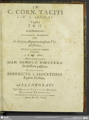In C. Cornel. Taciti Lib. I. Annal. Capita I & II …