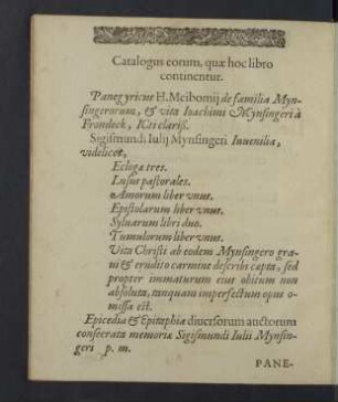 Catalogus eorum, quae hoc libro continentur.