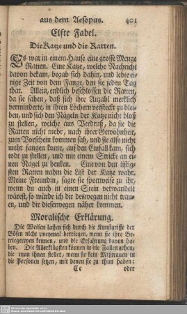 Elfte Fabel. Die Katze und die Ratten
