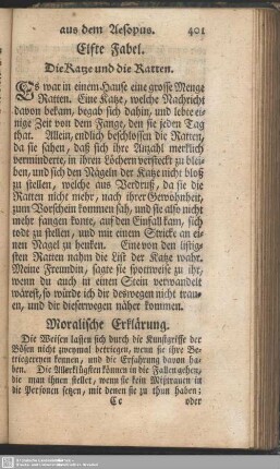 Elfte Fabel. Die Katze und die Ratten