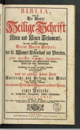 Biblia, Das ist, Die Gantze Heilige Schrift Alten und Neuen Testaments