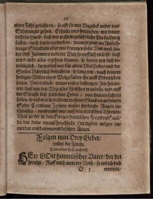 Folgen nun Drey Gebet/ wider die Feinde