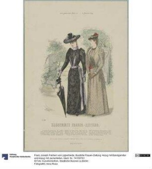 Illustrirte Frauen-Zeitung: Anzug mit Bandgarnitur und Anzug mit Jackenteilen