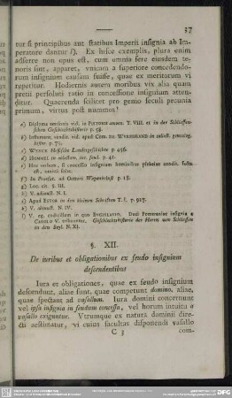 §. XII. De iuribus et obligationibus ex feudo insignium descendentibus