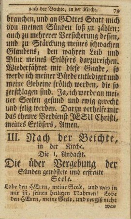 Die I. Andacht. Die über Vergebung der Sünden getröstete und erfreute Seele
