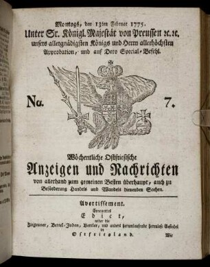 No. 7. Montags, den 13ten Februar 1775