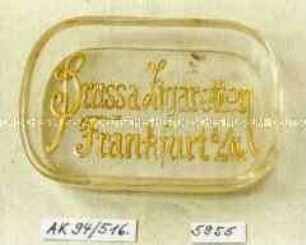 Aschenbecher mit farbunterlegter Werbeprägung "Brussa Zigaretten Frankfurt a/M."