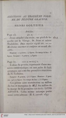 Additions au troisième volume du peintre graveur