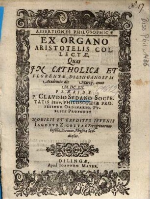 Assertiones Philosophicae Ex Organo Aristotelis Collectae