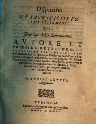 Disp. de sacrificiis Veteris Testamenti