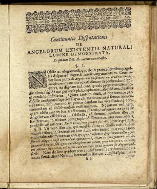 Continuatio Disputationis De Angelorum Existentia Naturali Lumine Demonstrata, Et quidem Sect. II.