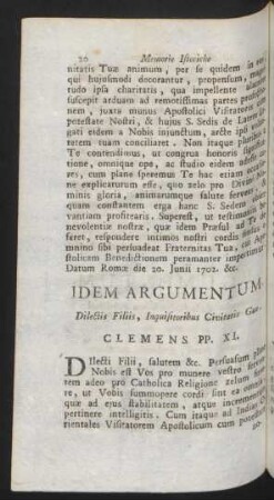 Idem Argumentum. Delectis Filiis, Inquisitoribus Civitatis Goe. Clemens PP. XI.