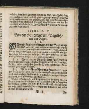 Titulus V. Von den Handwerckern/ Tagelöhnern und Bohten. § 1. - 12.