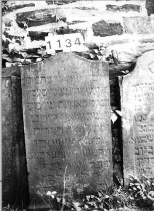 Grabstein 1134 (Index: 99630637) Material: Sandstein Zustand: unten abgeblättert Maße HxBxT: 100x53x14 cm Beschreibung: Stele mit leicht geschwungenem eingezogenem Bogenabschluß: Grabstein 1134