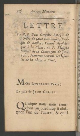 XII. Lettre Du R. P. Dom Gregoire Lopez
