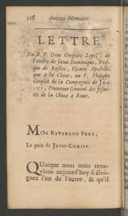 XII. Lettre Du R. P. Dom Gregoire Lopez