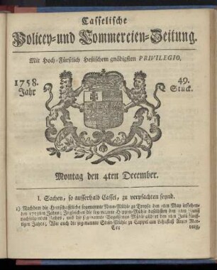 49. Stueck, Montag den 4ten December 1758