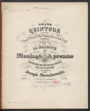 Grand Quintuor Pour Piano, Violon, Alto, Violoncelle & Contre Basse Oeuv. 17.