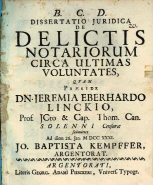 Diss. iur. de delictis notariorum circa ultimas voluntates