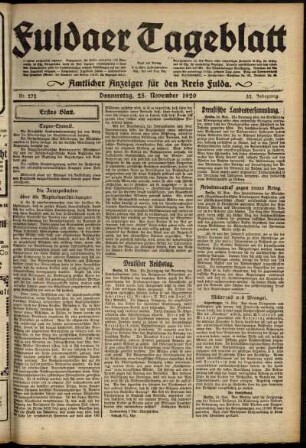 Erste Ausgabe vom Donnerstag, den 25. November 1920.