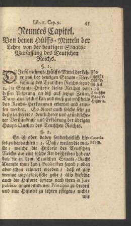 Neuntes Capitel. Von denen Hülffs-Mitteln der Lehre von der heutigen Staats-Verfassung des Teutschen Reichs