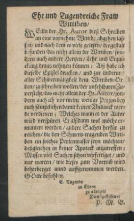 Ehr und Tugendreiche Fraw Wittiben/
