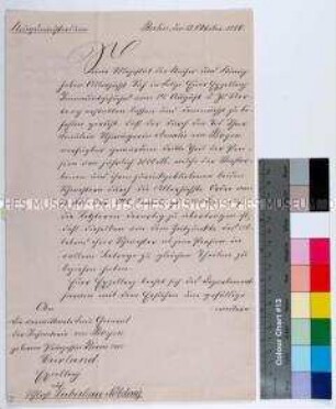 Brief des Kriegsministeriums an Fanny von Boyen betreffend Übertragung der Pensionansprüche der verstorbenen Amalie von Boyen auf die beiden hinterbleibenden Schwestern